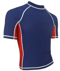 RISE Solid Short Sleeve Splice Rashguard -Swim Gear Sales 502ss frontnavy red